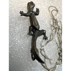 Sterling Silver Articulated Lizard Pendant Necklace 925 18" Box Chain Reptile